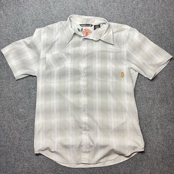Element Wood & Thread Medium Shirt Button White Gray Plaid Striped Surf Casual - Picture 2 of 6